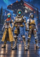 Ferropotent armor set for Titan, Hunter, and Warlock — reference-based artwork